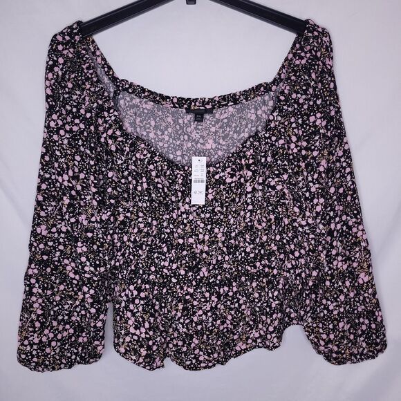 J Crew Top Womens XXL Floral Puff Sleeve Drapey Crepe Fall NWT - Picture 1 of 12